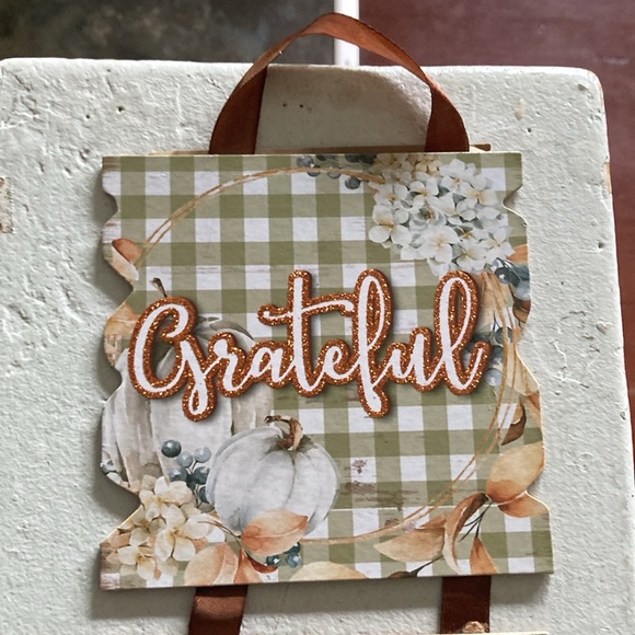 NWT- Beautiful Glittered Grateful ,Thankful, Blessed- Fall Pumpkin Decor Sign - Picture 7 of 14